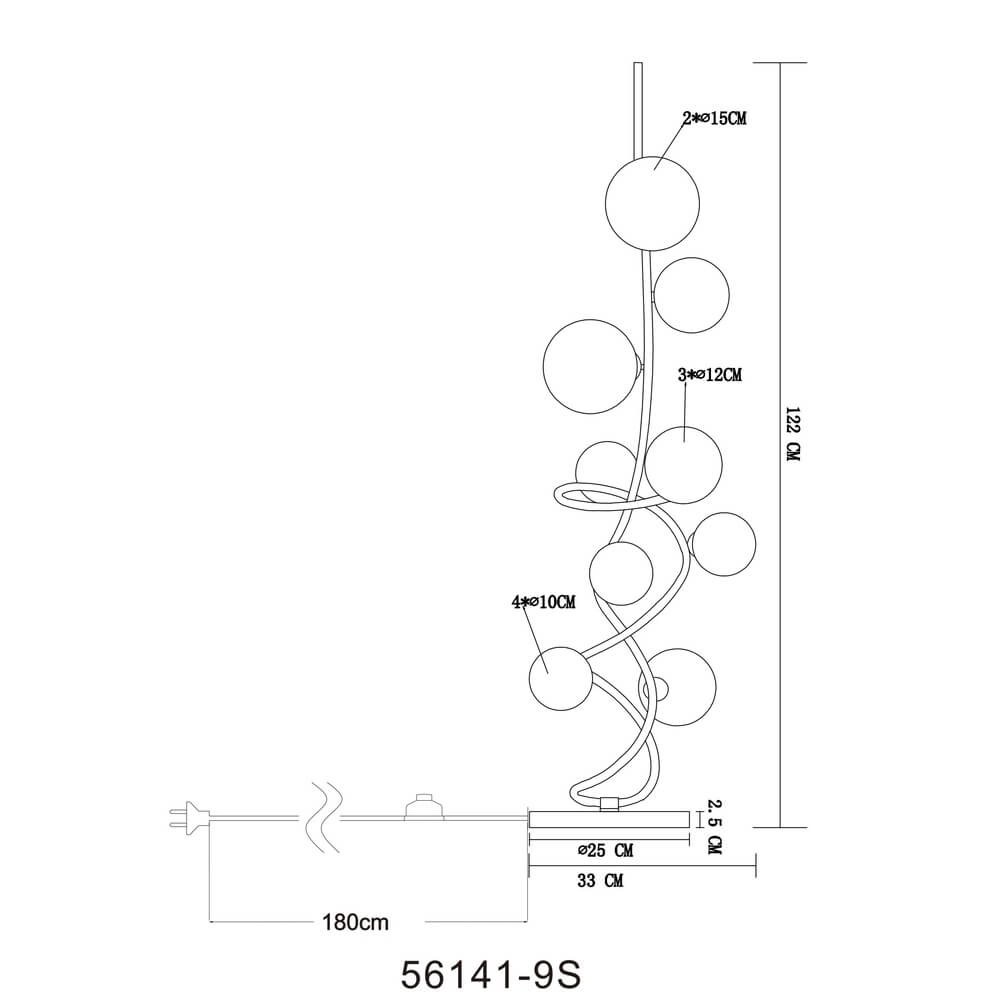 Zwarte vloerlamp Tuberius design 9-lichts Globo 9007371455447