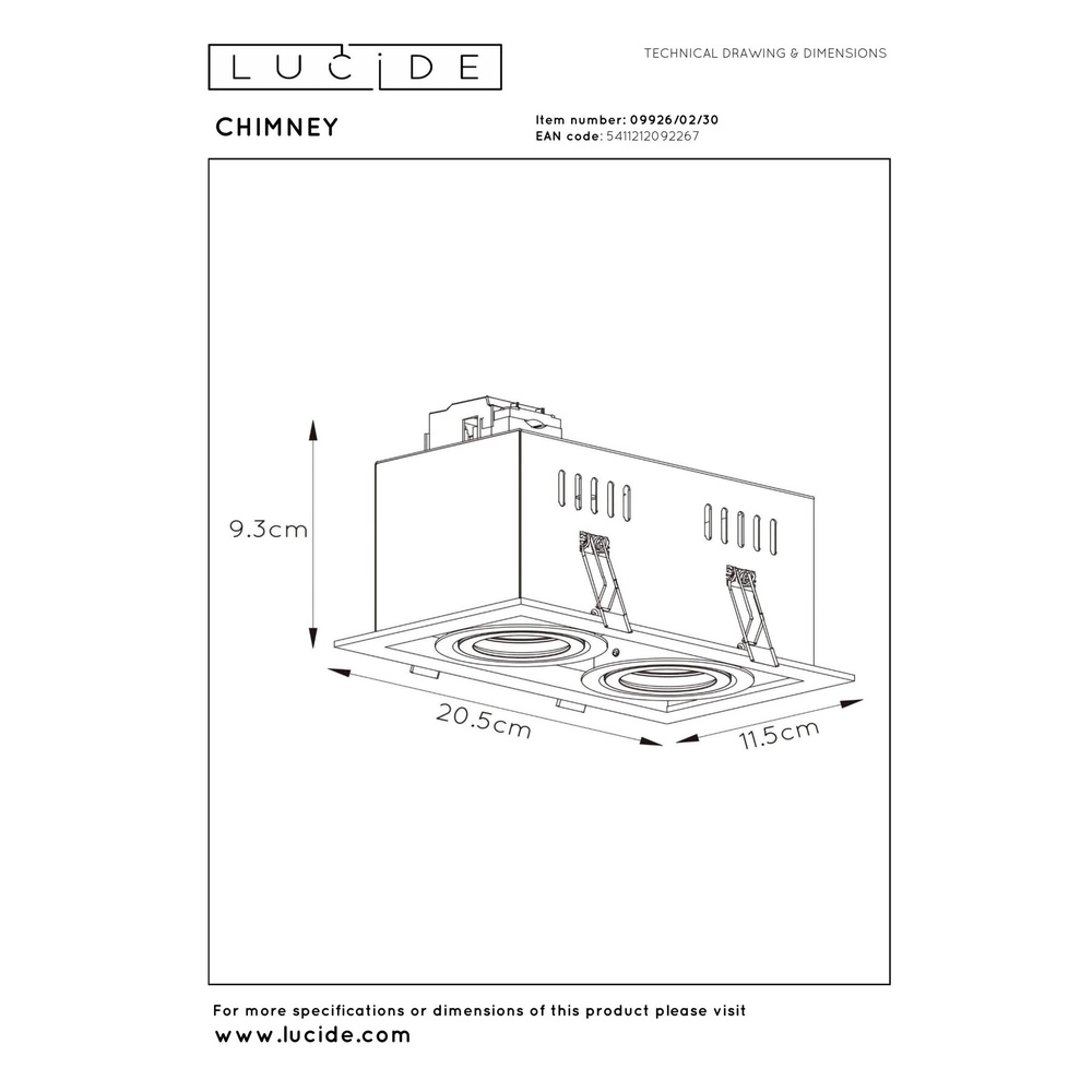 Rechthoekige inbouwspot Chimney dubbel zwart Lucide 5411212092267