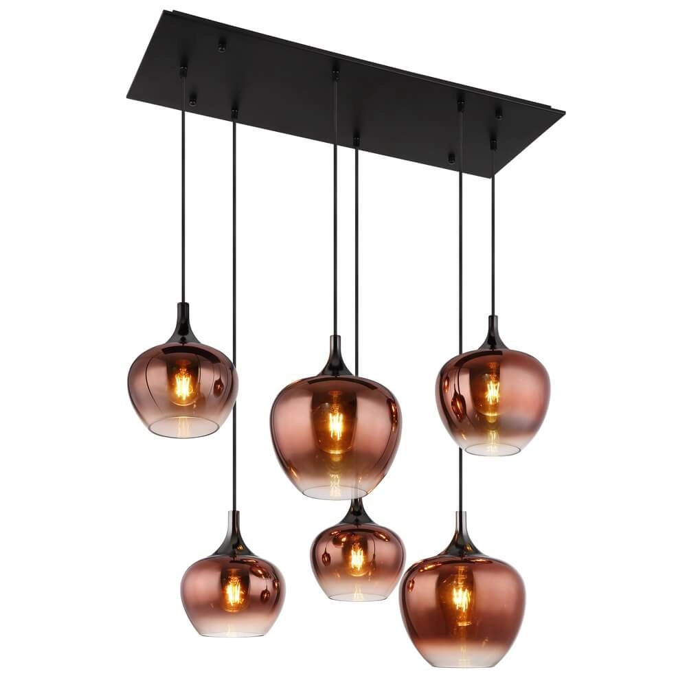 Zwarte hanglamp Maxy met rood glas 6-lichts