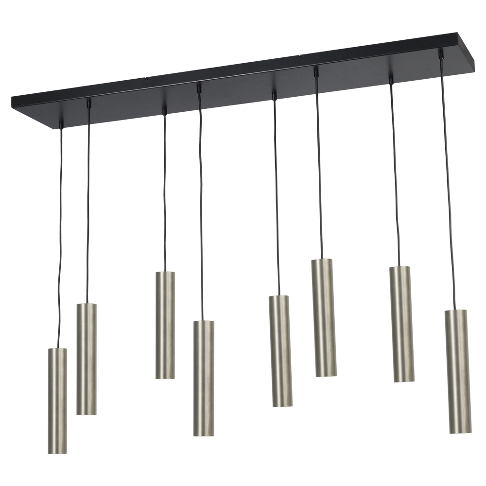 Eettafel hanglamp Run 8-lichts rvs cilinders