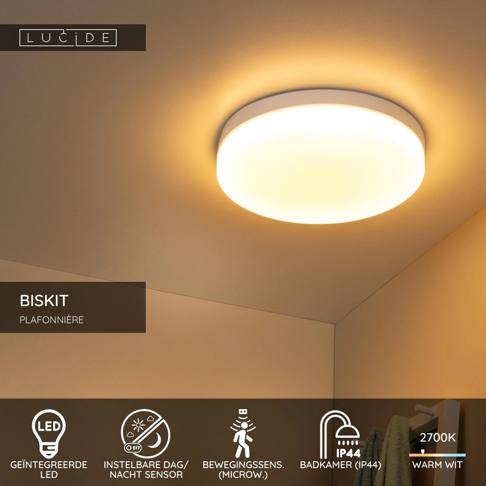 Plafonniere Biskit Ø 40cm - IP44 wit Lucide 5411212792204