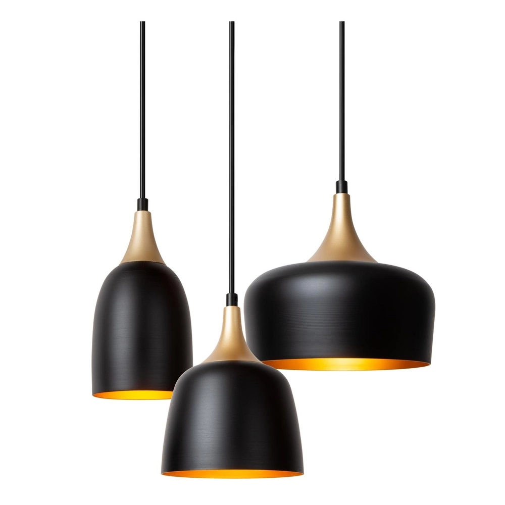 3-lichts hanglamp Chayanne design zwart met goud Lucide 5411212051561