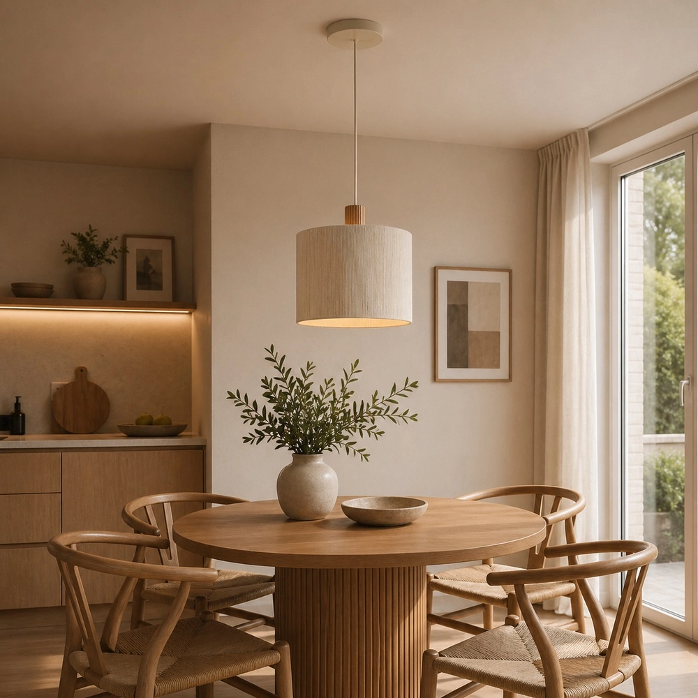 Beige hanglamp Arlo met hout japandi Ø 35cm Brilliant 4004353477089