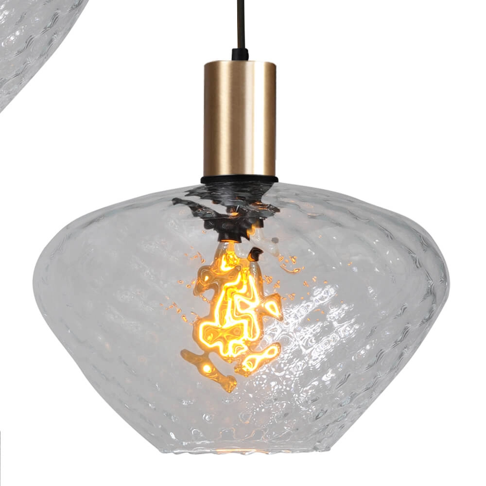 3-lichts vide hanglamp - goud - Porto met Blossom clear glazen Masterlight 8718121270791