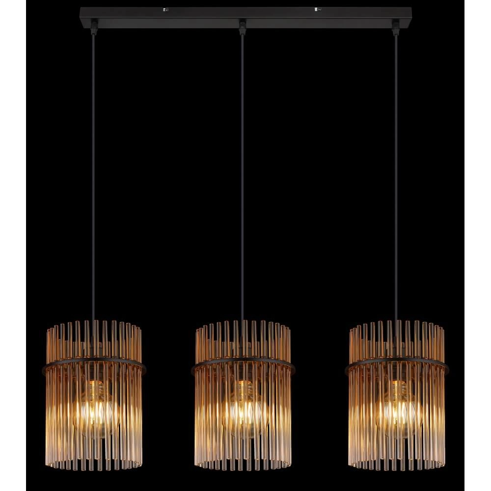 Zwarte hanglamp Gorley met amberglas 3-lichts Globo 9007371468997