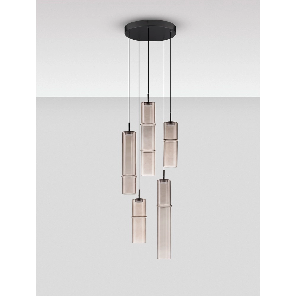 Unieke hanglamp Sano rond 5-lichts smoke glas