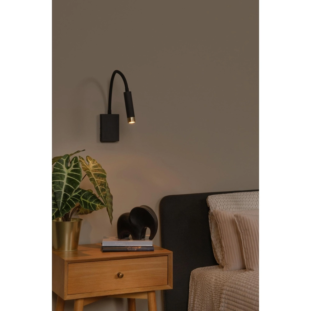 Bedlampje Alec zwart met USB poort Lucide 5411212031952