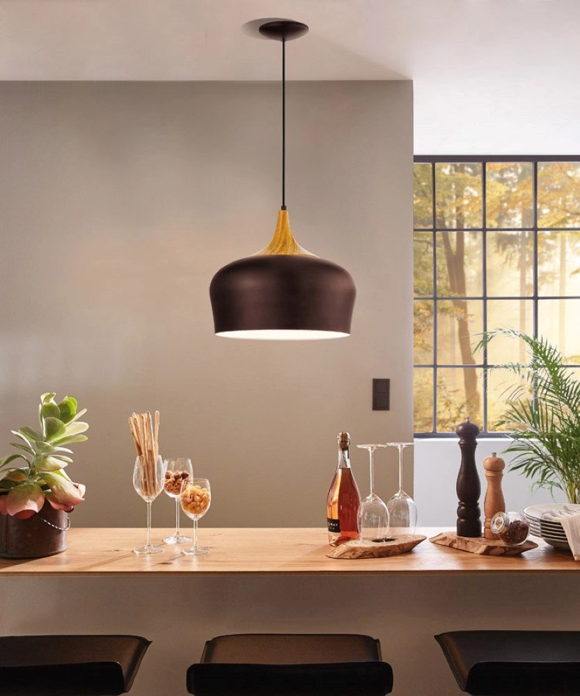 Hanglamp Obregon bruin met houtbruin Eglo 9002759953850