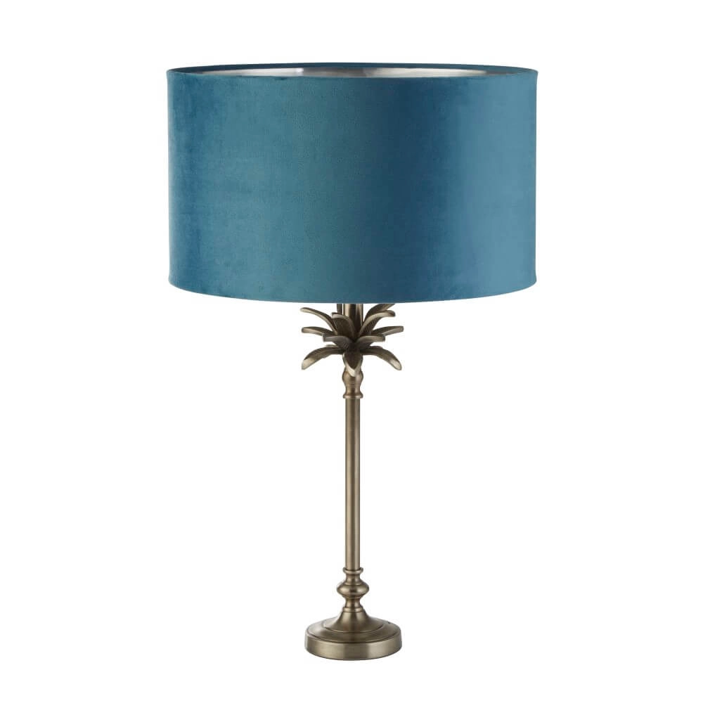 Tafellamp Palm goud met blauwe kap