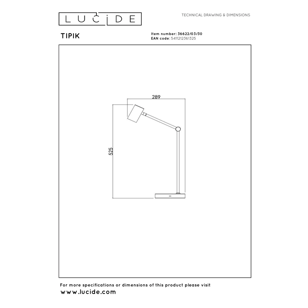 Oplaadbare bureaulamp Tipik zwart Lucide 5411212361325
