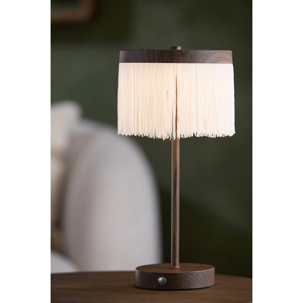 Oplaadbare schemerlamp Diny walnoot look met wit Light & Living 8717807816377