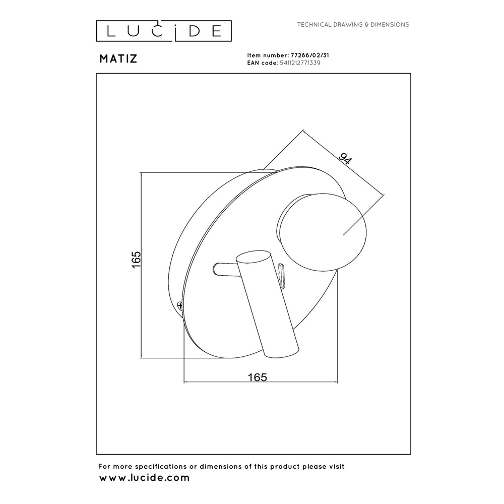 Design bedlampje Matiz wit met USB oplaadpunt Lucide 5411212771339