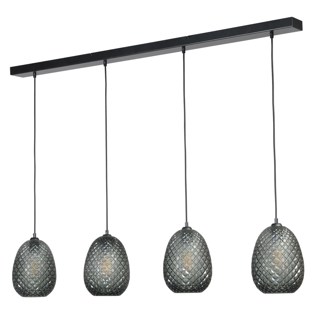 Zwarte hanglamp Pineapple 4-lichts met rookglas Masterlight 8718121209388