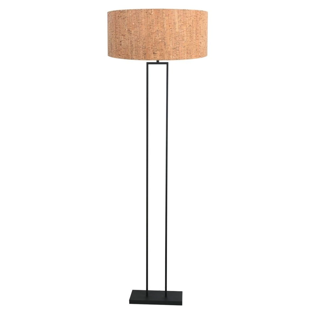 Zwarte vloerlamp Stang met kurk kap Ø50cm