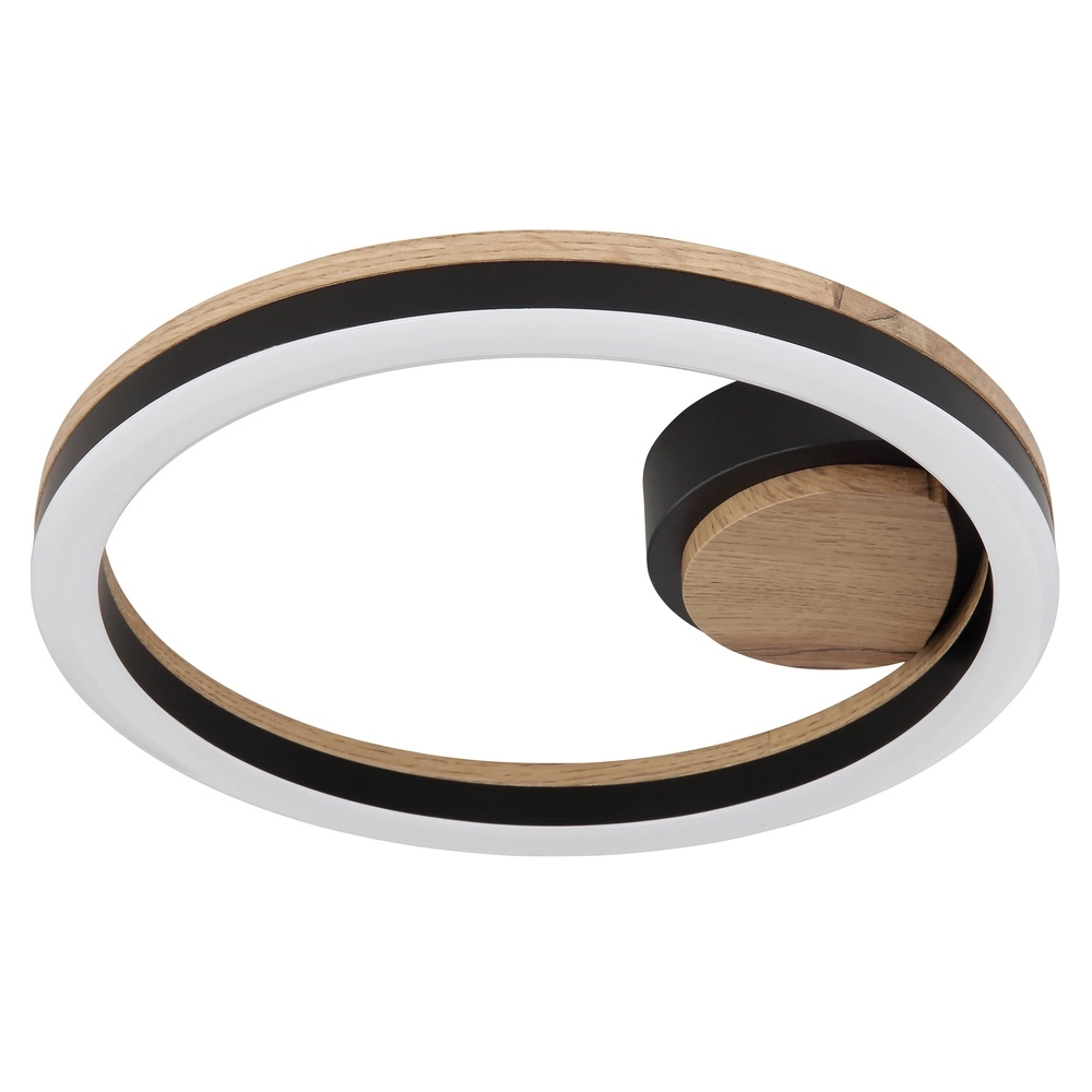 Plafondlamp Beatrix rond zwart met hout Globo 9007371445417