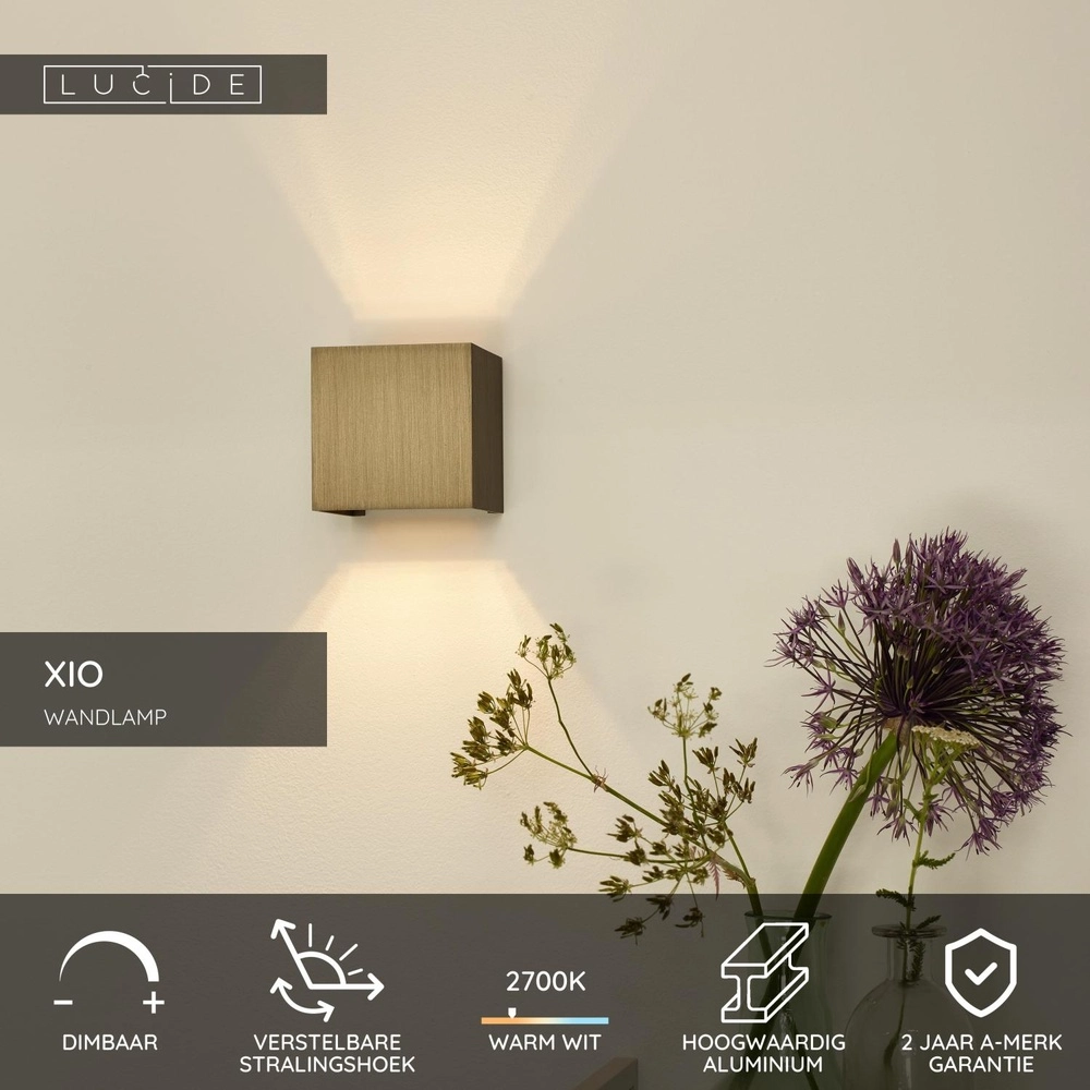 Vierkante wandspot Xio 2700K roestbruin Lucide 5411212092458