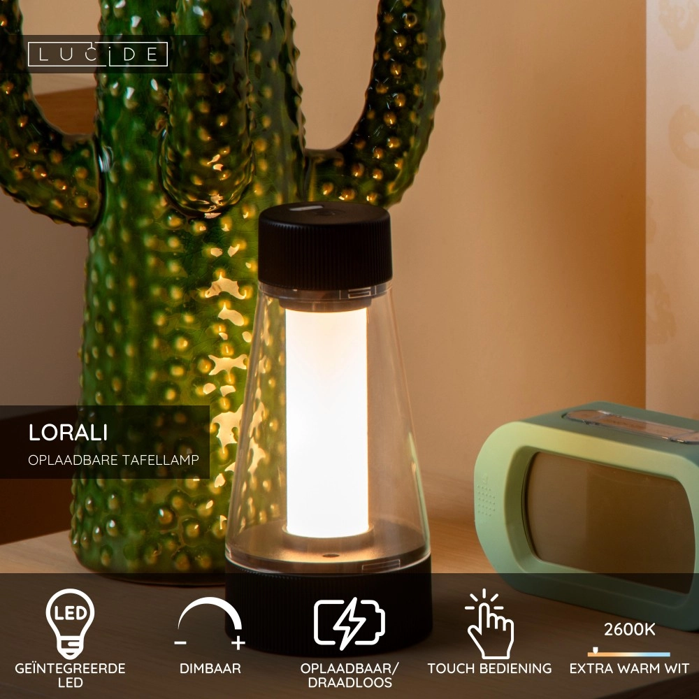 Oplaadbare tafellamp Lorali zwart Lucide 5411212452719