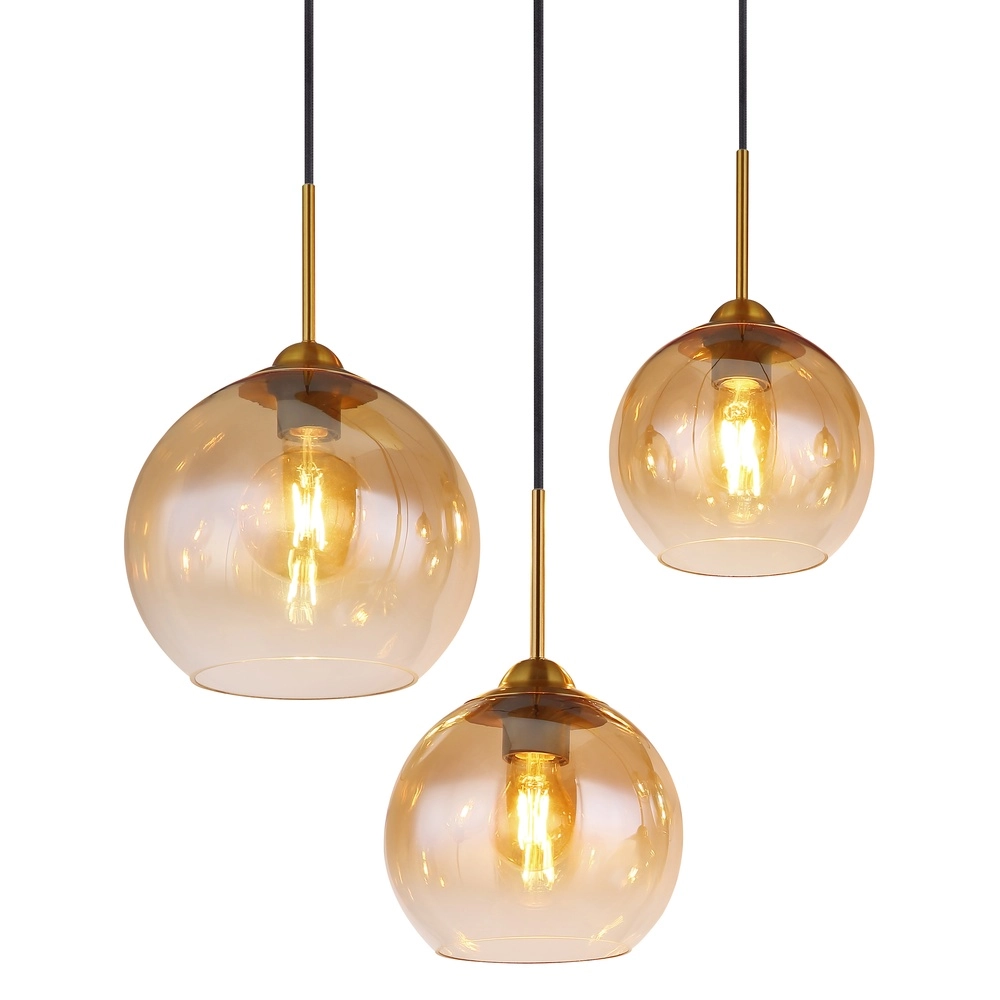 Gouden hanglamp Jamessa 6-lichts met amber glas Globo 9007371435692