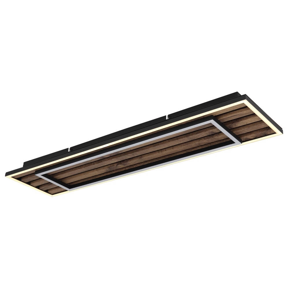 Plafondlamp Woody zwart met hout rechthoek Globo 9007371513574
