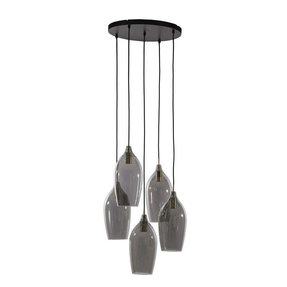 Eettafel hanglamp Lukaro 5-lichts - smoke glas