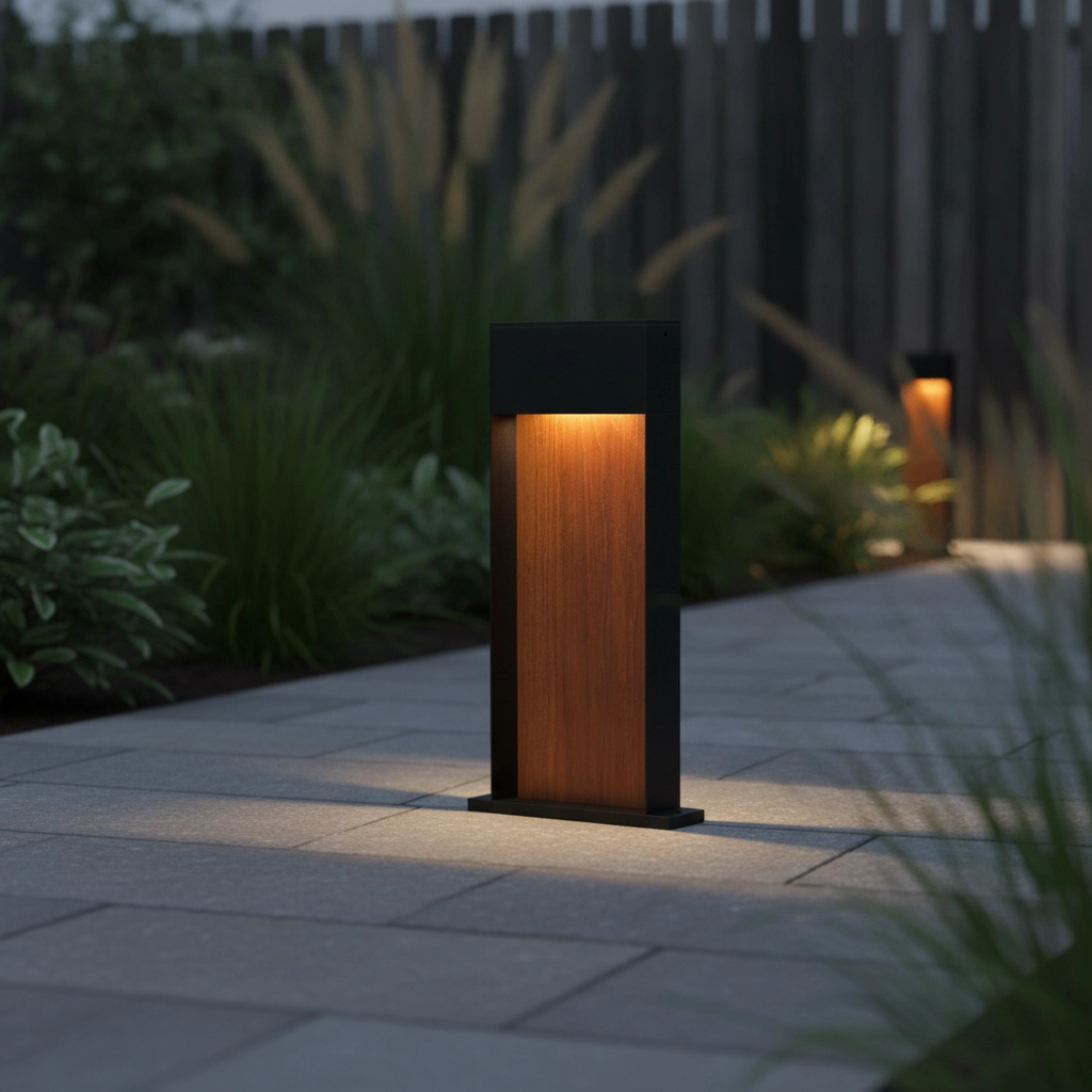 Design tuinlamp Noray zwart met hout 40cm - 3000K