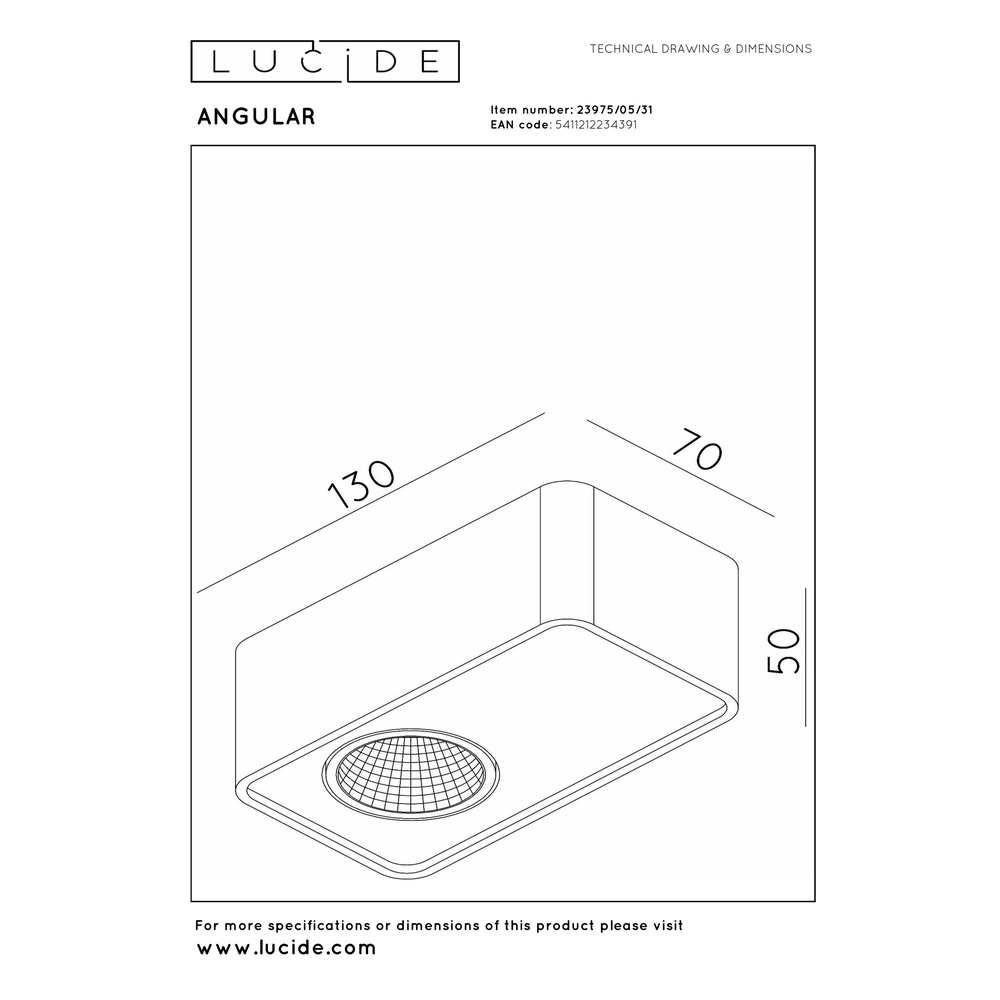 1-lichts plafondlamp Angular wit Premium by Lucide 5411212234391
