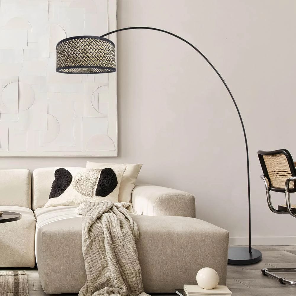 Booglamp Solva zwart met bamboe kap Steinhauer 8712746172386