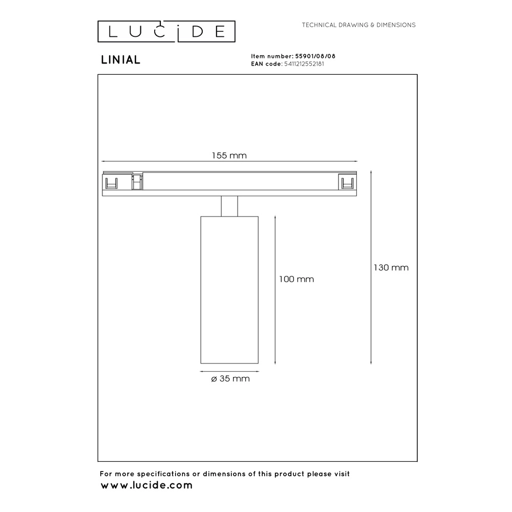 1-fase railspot Linial Bix mat zwart chroom Premium by Lucide 5411212552181