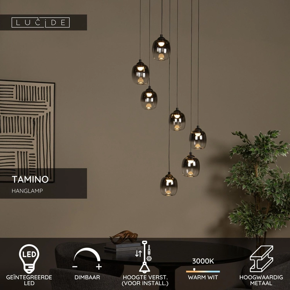7-lichts hanglamp Tamino zwart Lucide 5411212792228