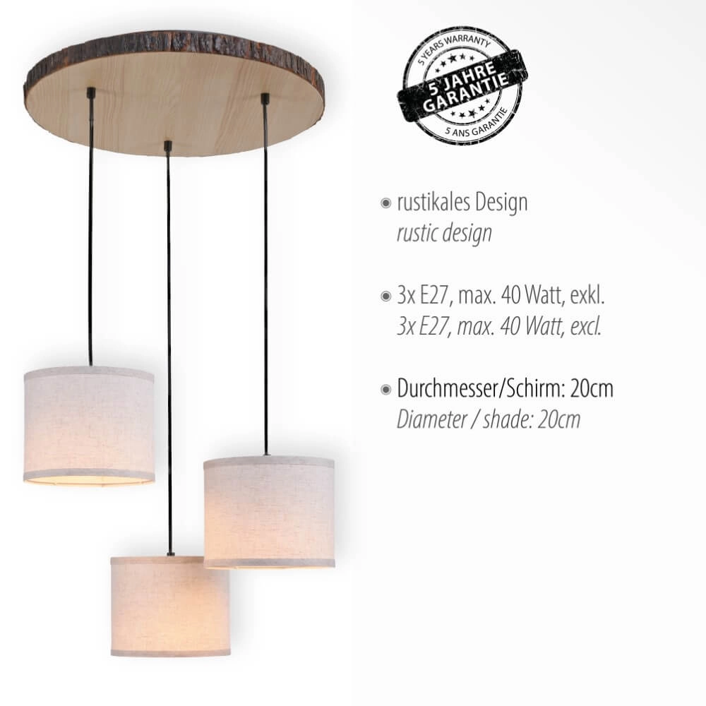 Landelijke plafondlamp Bark hout Just Light 4043689975937
