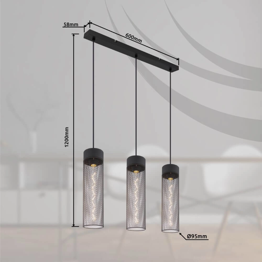 3-lichts hanglamp Hans zwart Globo 9007371432516