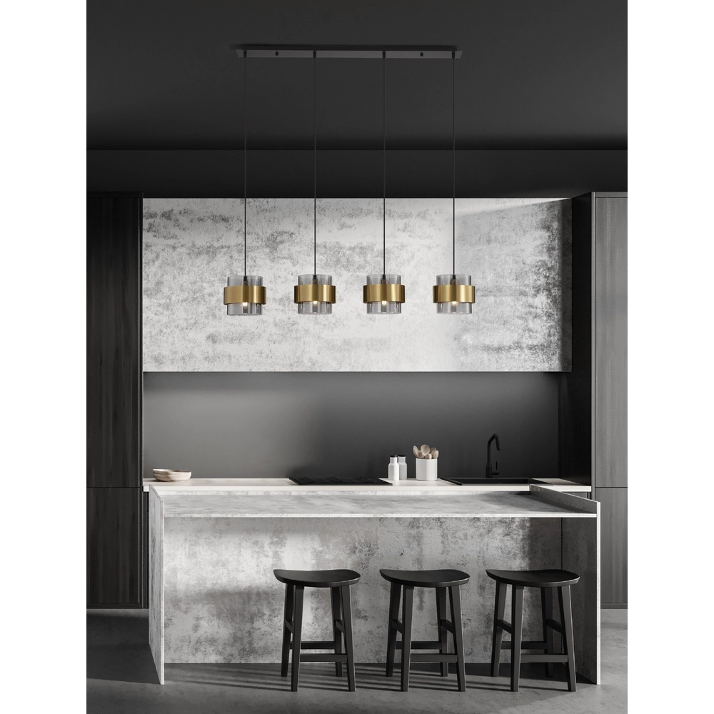 Hanglamp Sianna 4-lichts recht zwart en goud Lyora 5212017445421