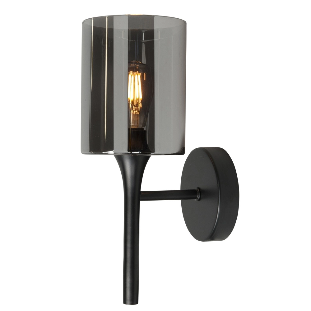 Wandlamp Diverso zwart met smoke glas
