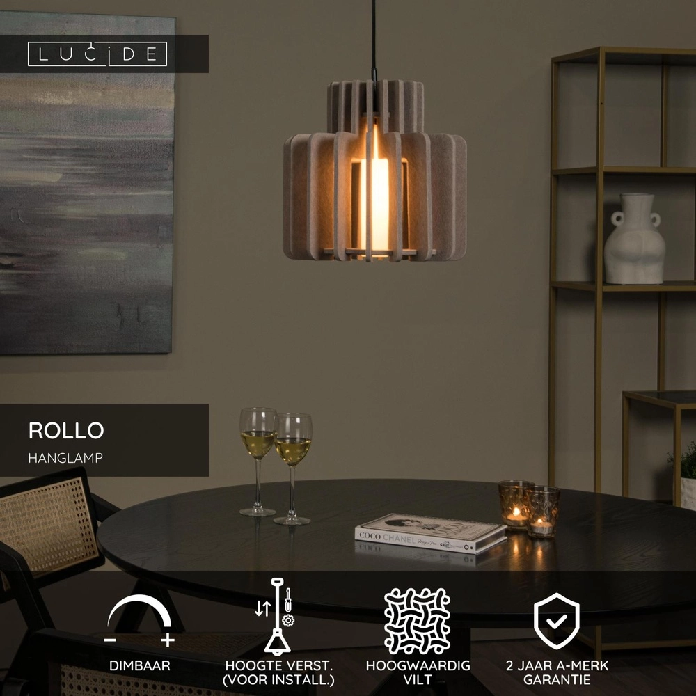 Design hanglamp Rollo 31cm zand bruin Lucide 5411212452825