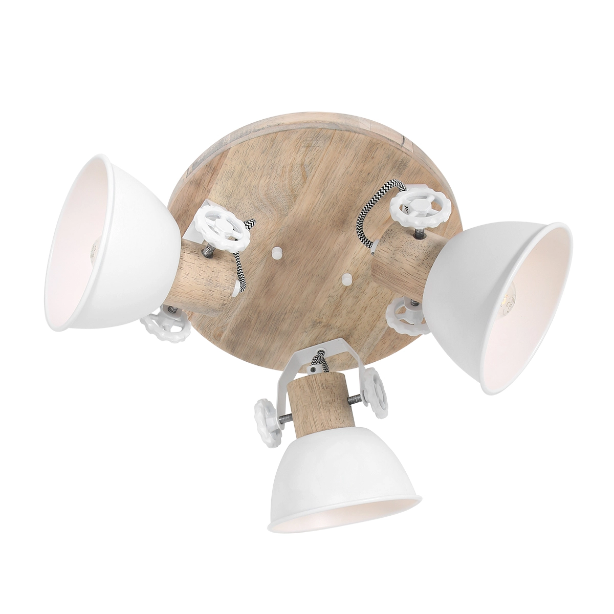 Industriële plafondlamp Gearwood 3-lichts wit met hout