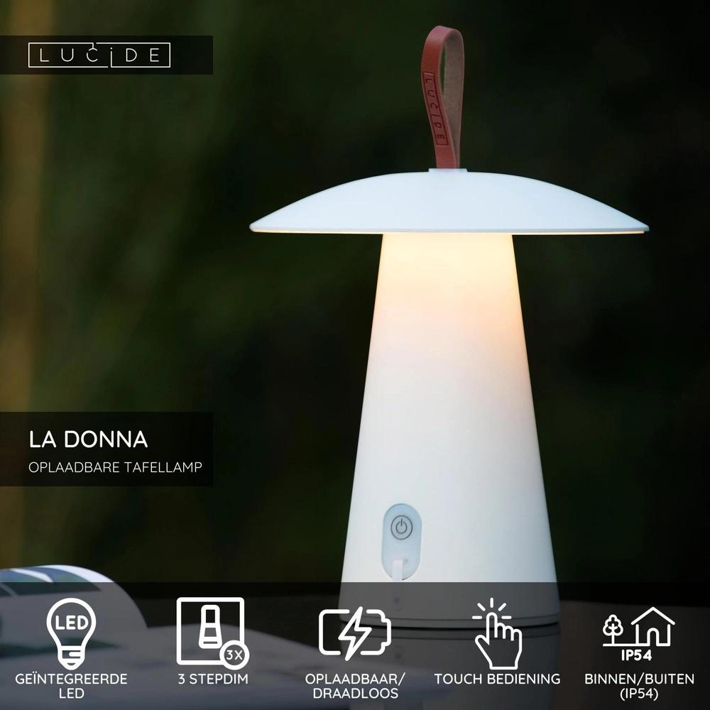 Witte tafellamp La Donna oplaadbaar Lucide 5411212271778