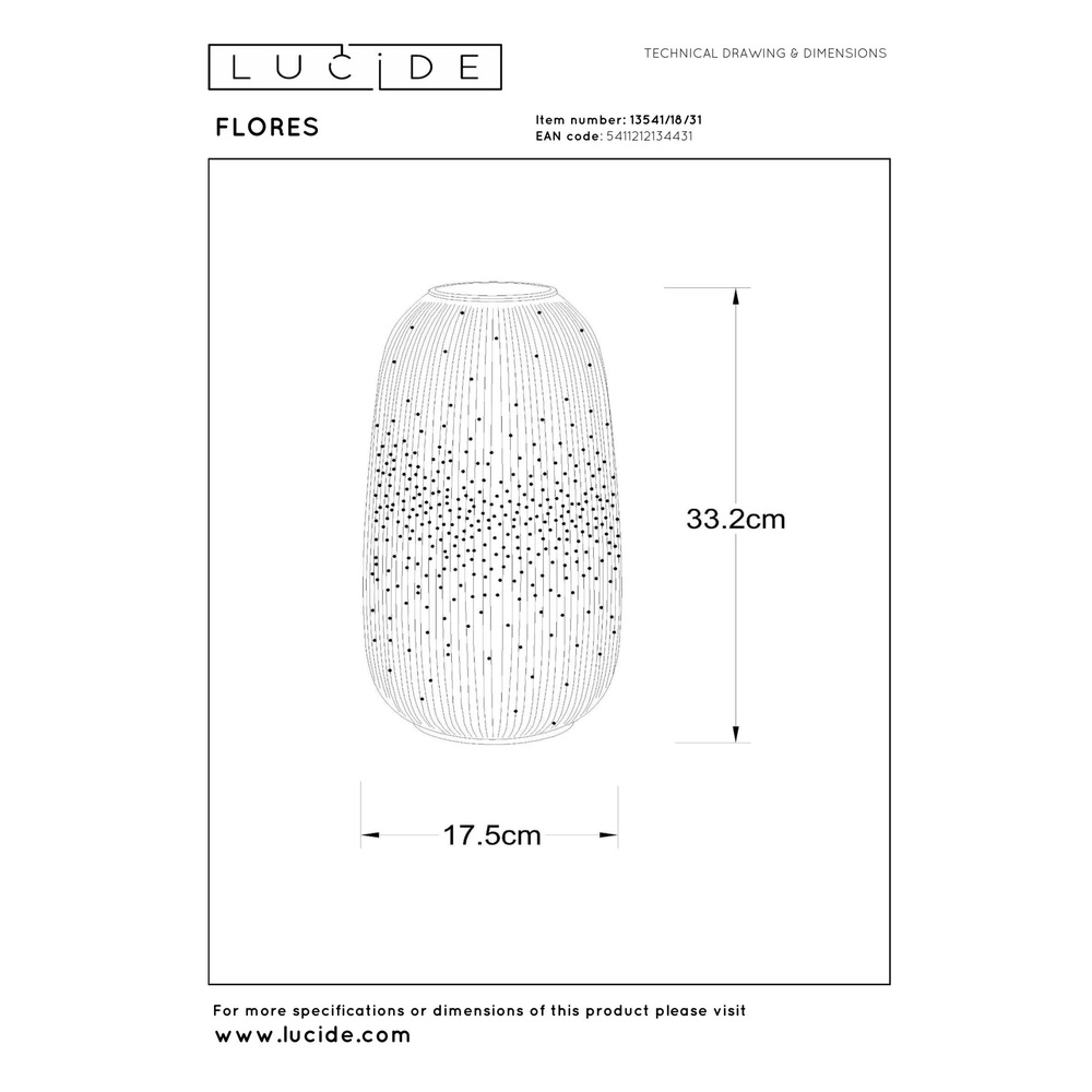 Tafellampje Flores Ø 17,5cm wit Lucide 5411212134431