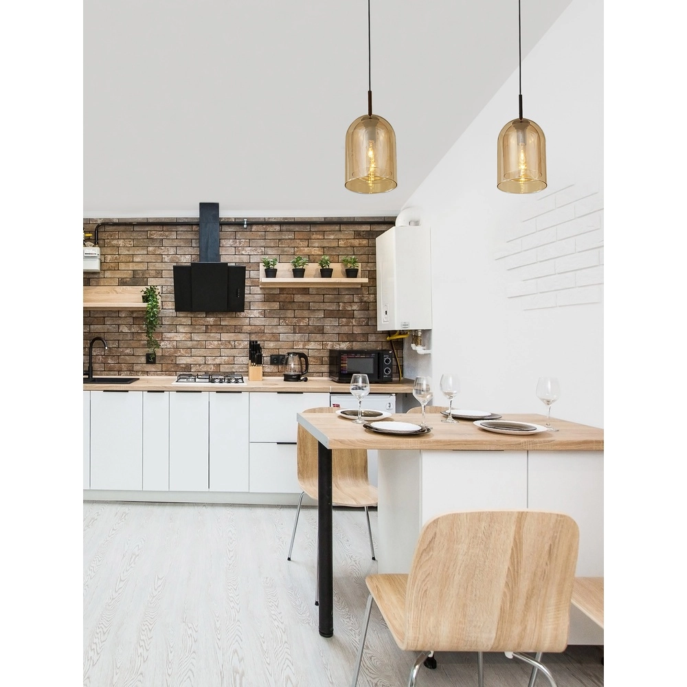 Hanglamp Velor enkel zwart met amber glas Lyora 5212017431202