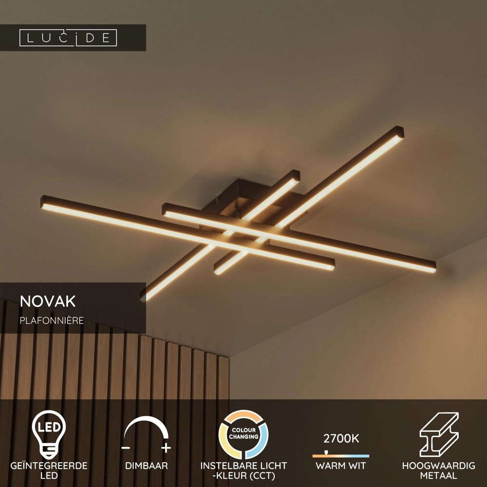 Moderne plafondlamp Novak zwart dimbaar Lucide 5411212782946