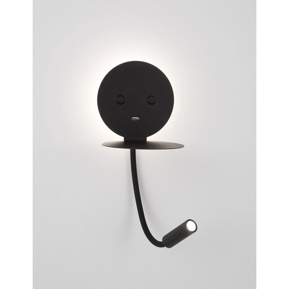 Bedlampje Eclip zwart met usb Bedlampje Eclip zwart met usb