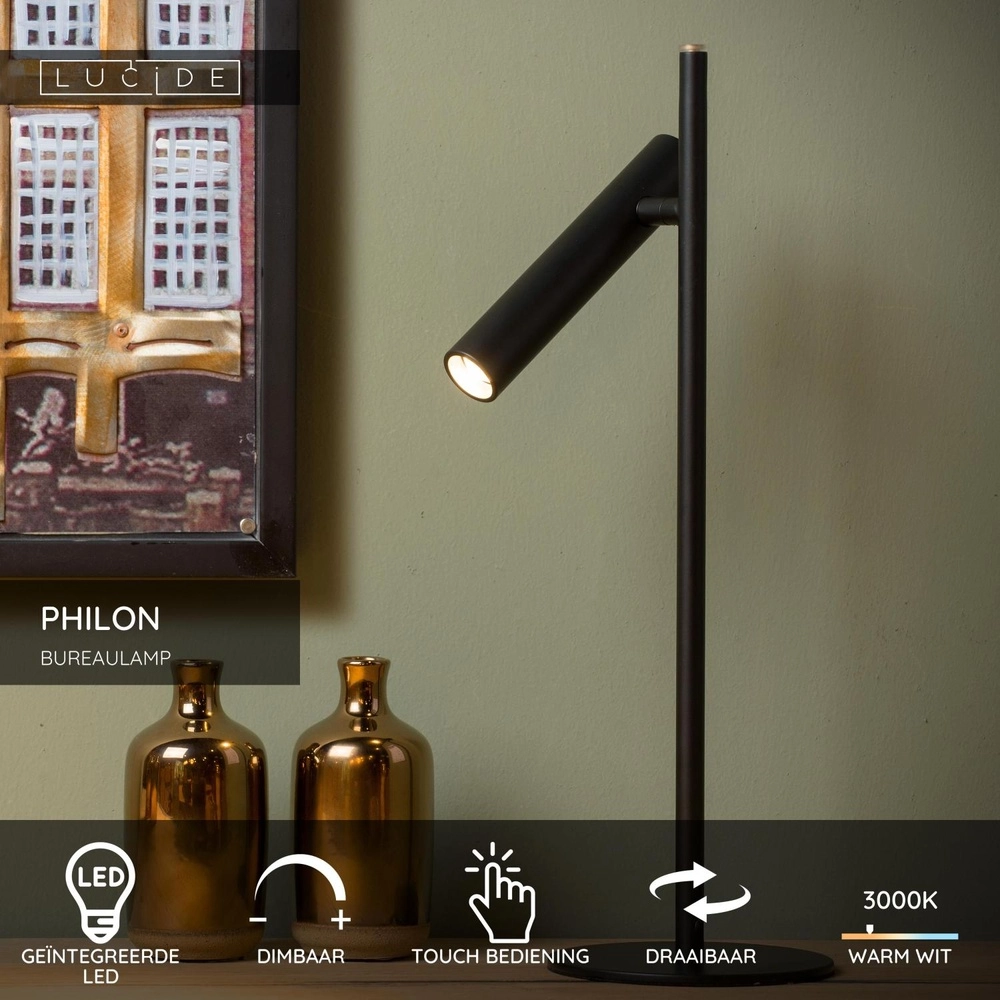 Bureaulamp Philon zwart Lucide 5411212791689