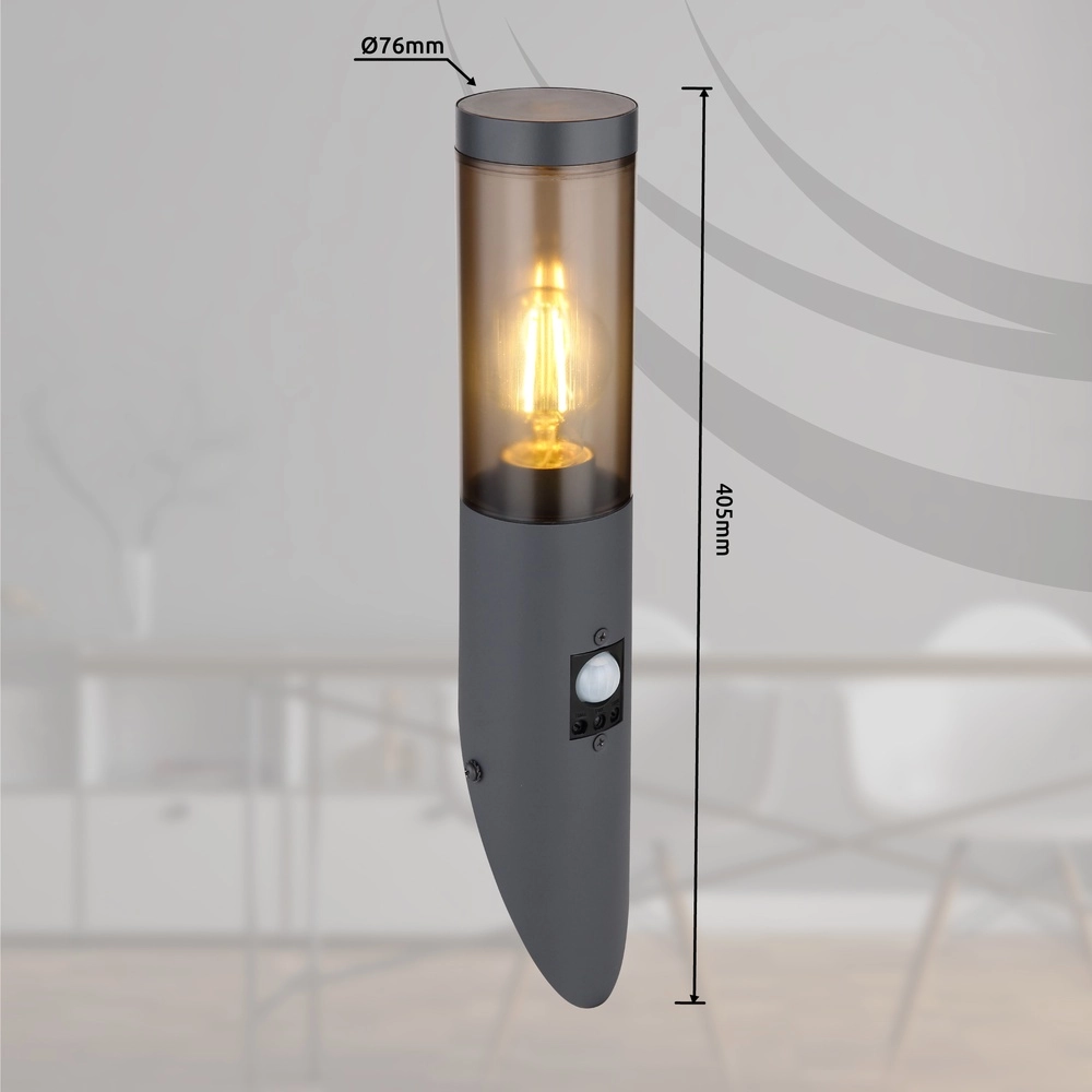 Buitenlamp Boston antraciet met smoke en sensor Globo 9007371439720