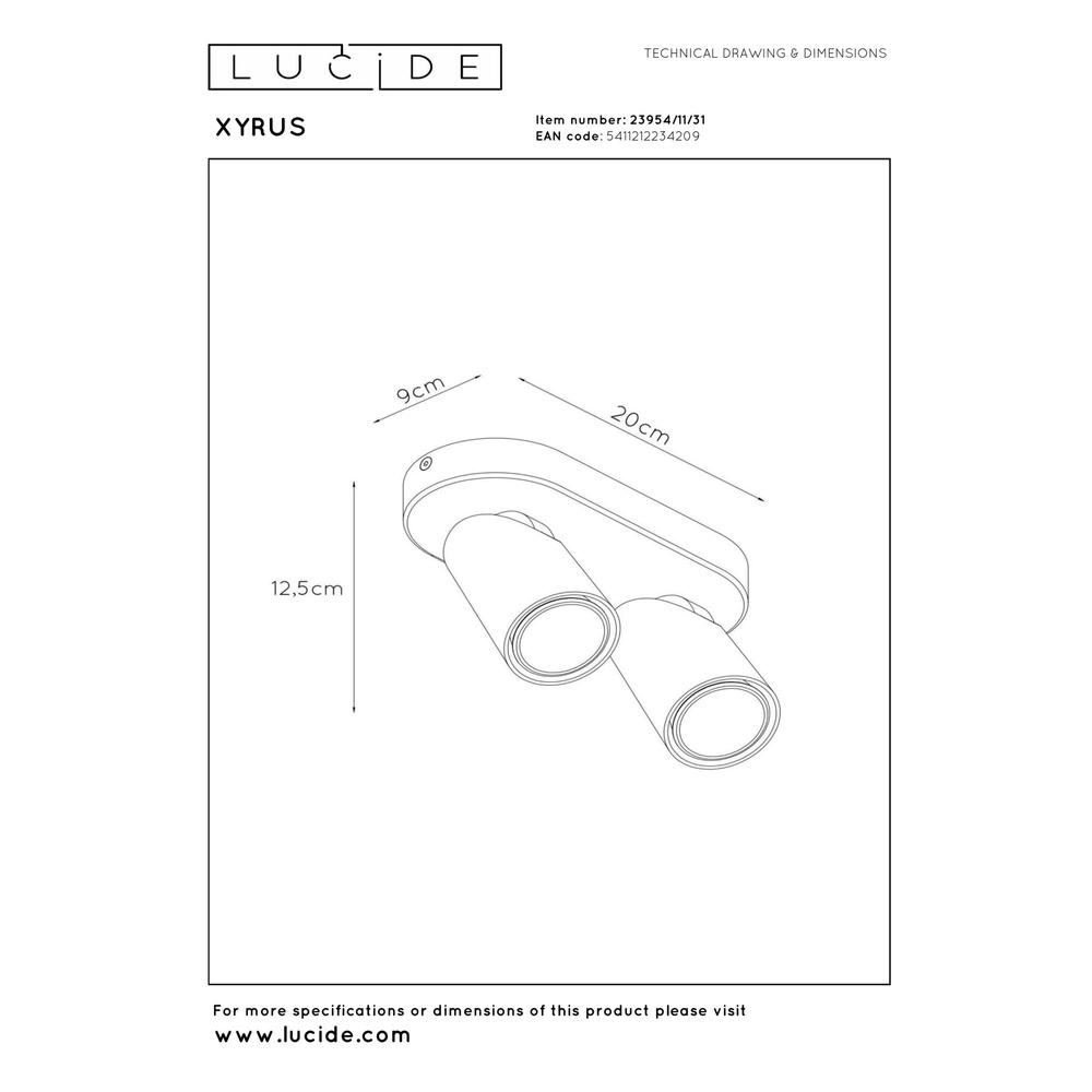Plafondspot Xyrus 2-lichts wit Lucide 5411212234209