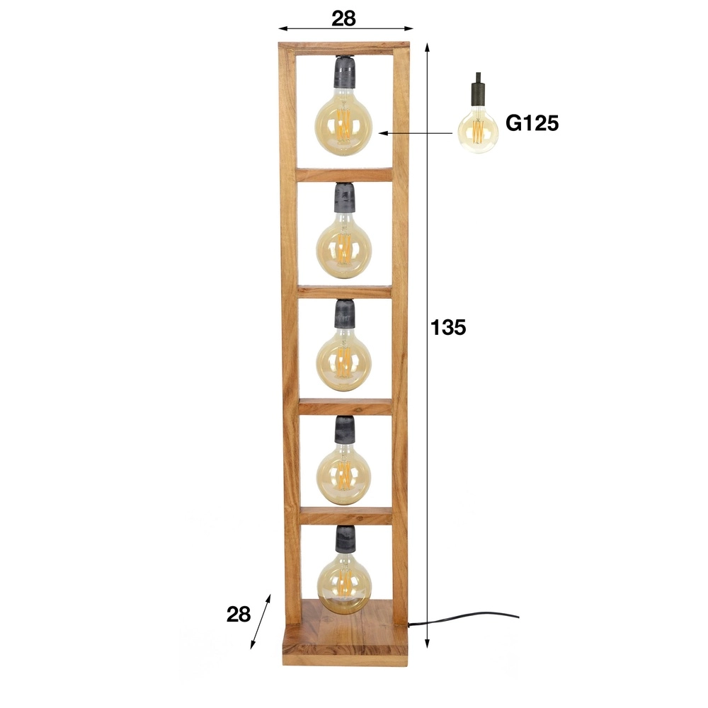 Houten vloerlamp Modulo 5x E27 - Massief acacia Lyora 8716803513013