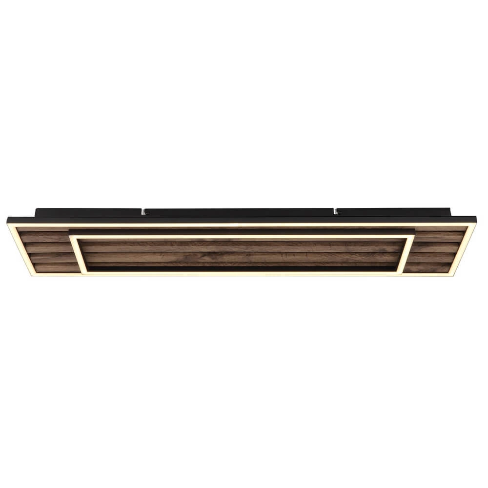 Plafondlamp Woody zwart met hout rechthoek Globo 9007371513574