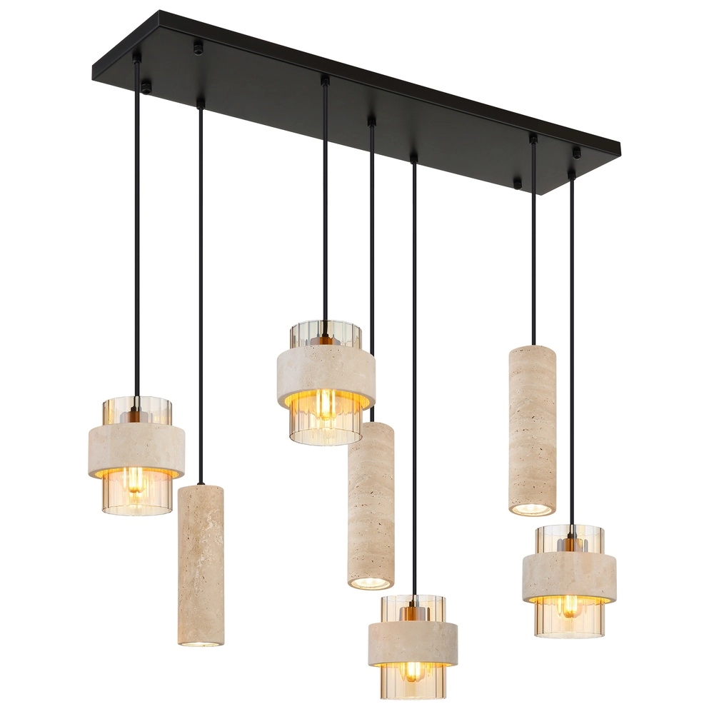7-lichts hanglamp Daren zwart met marmer