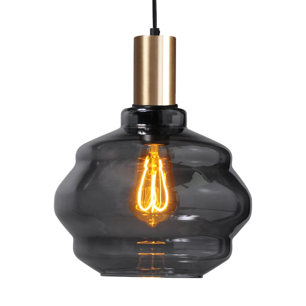Hanglamp goud Porto met Ball smoke glas - Ø 24cm Hanglamp goud Porto met Ball smoke glas - Ø 24cm