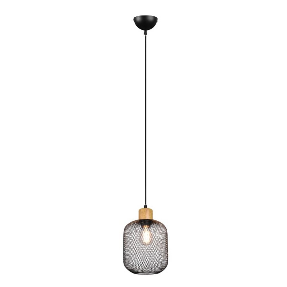 Landelijke hanglamp Calimero 18cm zwart met hout Trio 4017807489484