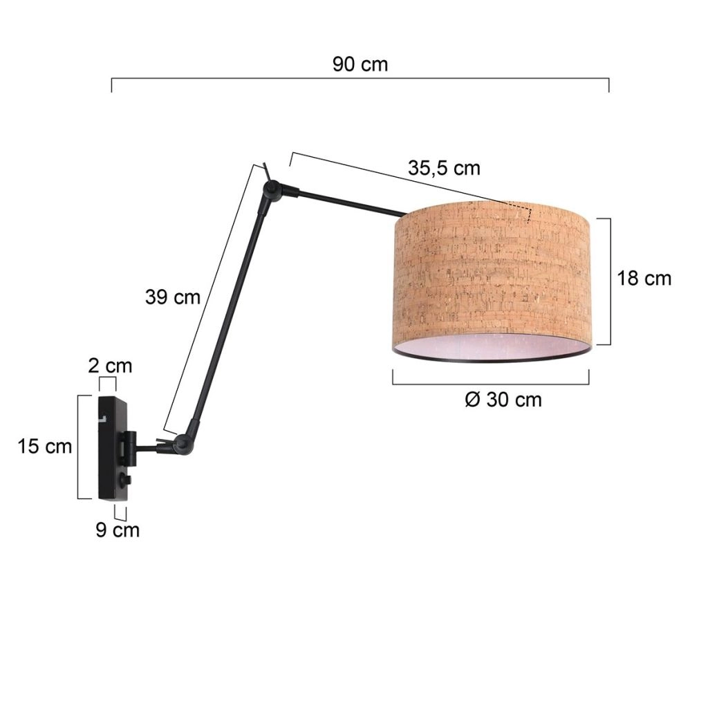 Zwarte wandlamp Prestige Chic met kurk kap Ø30cm Steinhauer 8712746180688