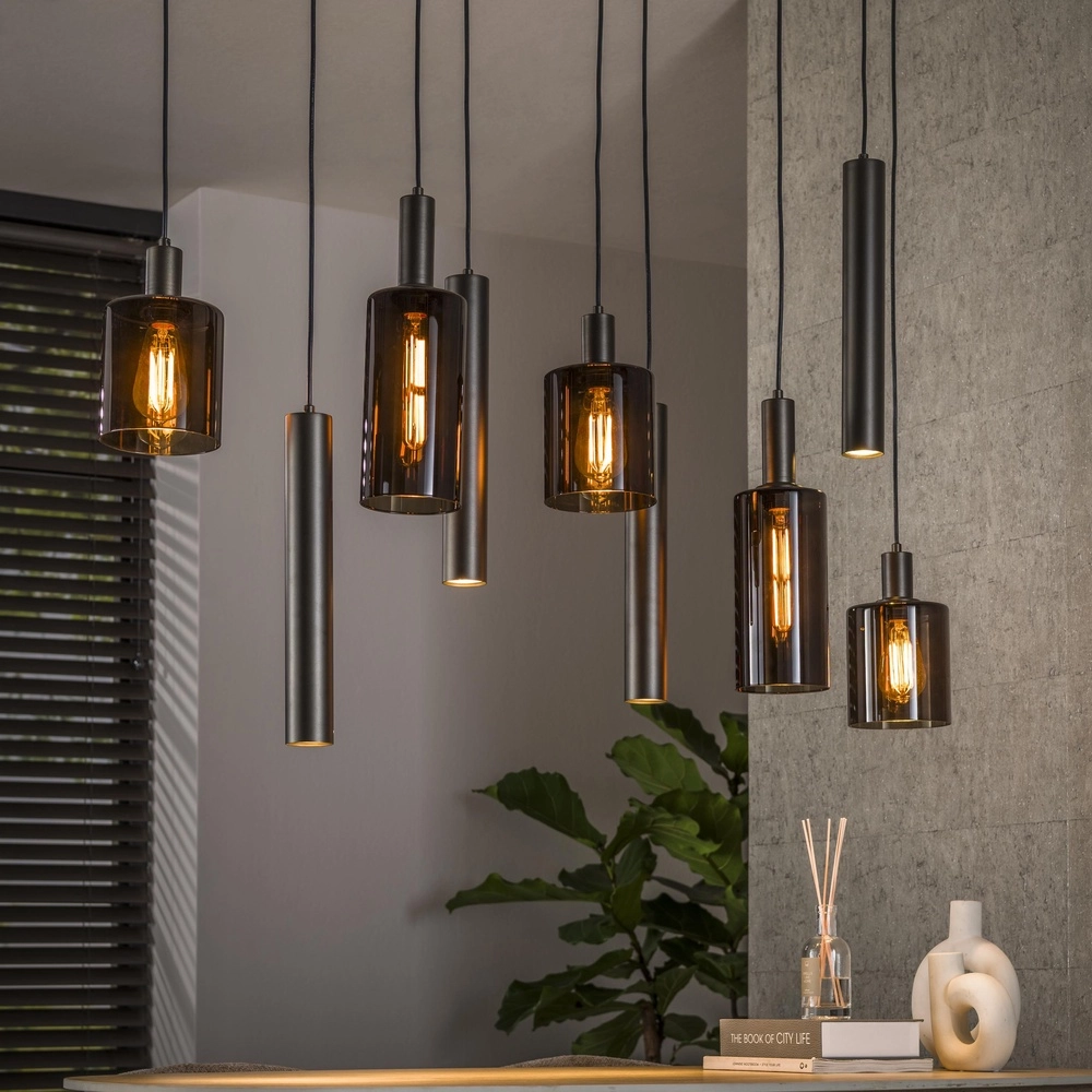 Eettafel hanglamp Sepiora Sienna bruin - donker glas - met pendels